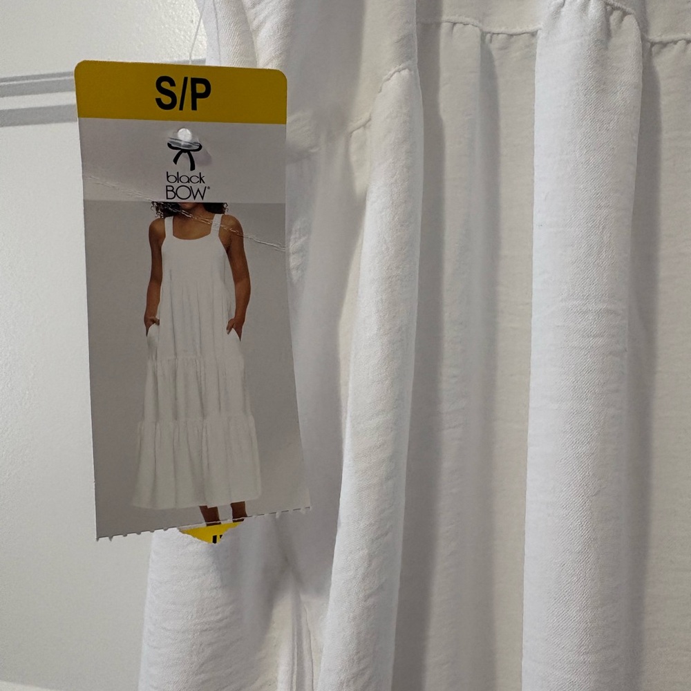 Black Bow White Tiered Maxi Dress NWT Flowy Elastic Back Resort (S) - Picture 6 of 16